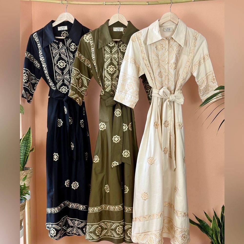 Made in Italy Embroidered Cotton Maxi Dress OS